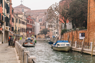 canal view and boats in Venice, Italy