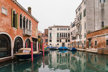 Beautiful antique street canal in Venice, Italy 