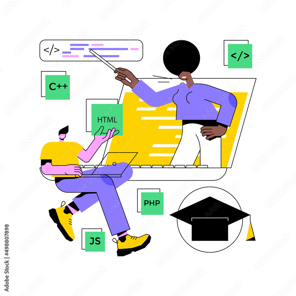 Poster online it courses abstract concept vector illustration. best online it training, frontend and backen