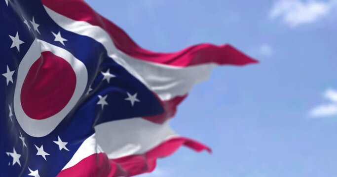 The US state flag of Ohio waving in the wind