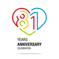 81 years anniversary celebration decoration colorful number bounded by a loving heart modern love line design logo icon white background
