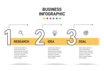 Concept of arrow business model with 3 successive steps. Three colorful graphic elements. Timeline design for brochure, presentation. Infographic design layout.