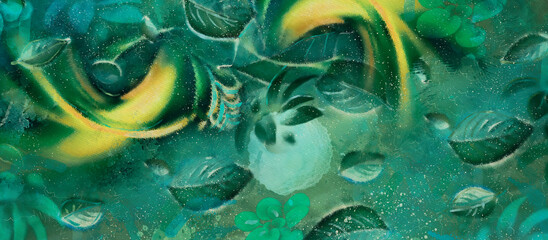 Green background.  Ecology concept. Watercolor.