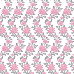 semless floral background, pink roses on white. Vector floral pattern