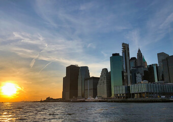 Manhattan Skyline at Sunset on East River