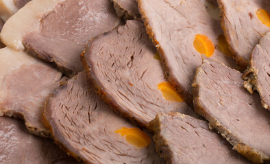 The cold cuts are beautifully served in the restaurant. Sausage Meat Kazy is a national dish of the Kazakh peoples, Horse meat. Delicacy of Kazakhstan.