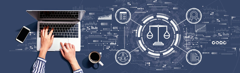 Legal advice service concept with person using a laptop computer