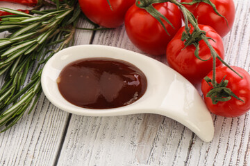Tomato barbecue sauce on the bowl