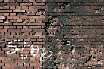 Texture of a brick wall with an inscription