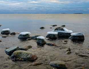 Ice decorated rocks in the coast of Helsinki