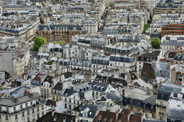 Fototapeta na wymiar Cityscape, panorama of Paris with Seine in France from Notre Dame. 