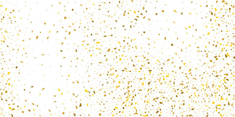 Golden glitter confetti on a white background. Illustration of a drop of shiny particles. Decorative element. Luxury background for your design, cards, invitations, gift, vip.