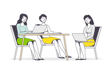 Successful Team with Woman Office Employee Working Together Vector Illustration