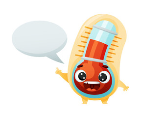 Cartoon Thermometer Character with Speech Bubble Talking Vector Illustration