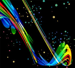 Abstract color splash falling down on black background