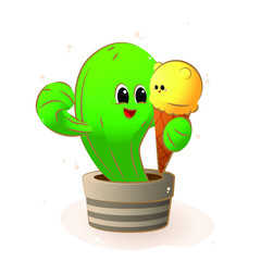 Cactus with ice cream. Happy day. Vector illustration.