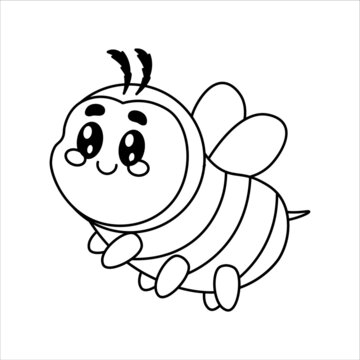 cute bee coloring book with kawaii eyes. children's book illustration