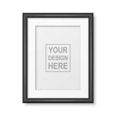 Vector 3d Realistic Black Plastic or Wooden A4 Simple Modern Frame Isolated. Design Template of Photo, Picture Frame for Mockup, Presentations. Vector Frame Isolated on White