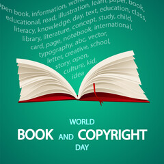 World Book and Copyright Day open book, vector art illustration.