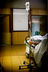 Patient in a night emergency room in a hospital center in France.