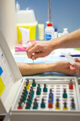 Allergological skin tests carried out by an allergist allergen kit.
