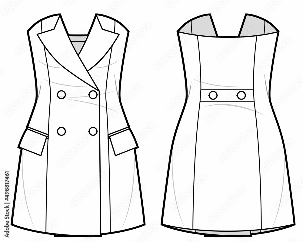 Wall mural Fashion technical drawing of sleeveless vest dress