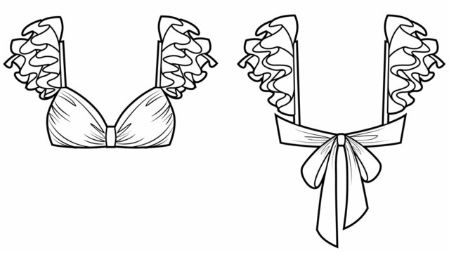 Womans sexy bra-top with ruffles on straps and bow-clasp on back