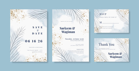 Beautiful wedding invitation template with watercolor background