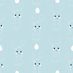 Happy Easter seamless pattern. Fashion design with fluffy linear easter bunny and easter eggs. Easter pattern for banner, brochure, postcard, flyer, promotional items, wrapping paper and wallpaper.