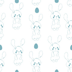 Happy Easter seamless pattern. Fashion design with fluffy linear easter bunny and easter eggs. Easter pattern for banner, brochure, postcard, flyer, promotional items, wrapping paper and wallpaper.