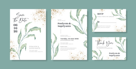 Beautiful eucalyptus watercolor wedding invitation template