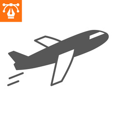 Airplane take off solid icon , glyph style icon for web site or mobile app, fly and plane , airport departure vector icon, simple vector illustration, vector graphics with editable strokes.