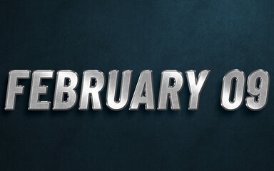 Obraz premium FEBRUARY IN SILVER HIGH RELIEF LETTERS ON DARK BACKGROUND