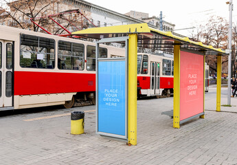 Tram Stop Billboards Posters Mockup Template
