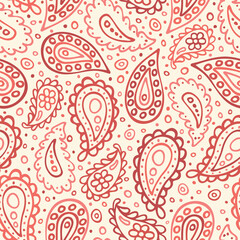 Fototapeta premium Abstract paisley seamless pattern. Traditional Indian ornamental textile design. Hand drawn vector background.