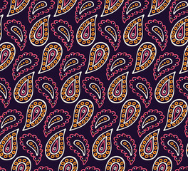 Abstract paisley seamless pattern. Traditional Indian ornamental textile design. Hand drawn vector background.