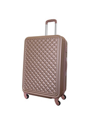 Front side view of champagne color suitcase isolated on white background with copy space