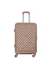 Front view of golden suitcase luggage isolated on white background