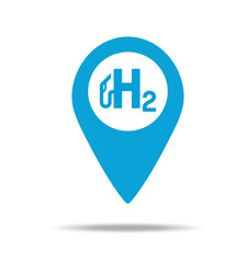 GPS navigator icon pin for Hydrogen filling H2 Gas Pump station. H2 station sign. Vector illustration. Eps file.