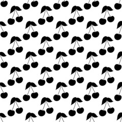 Fototapeta premium Black and white seamless pattern with cherry berries. Cherry pattern