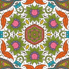 Abstract Pattern Floral Blue Pink Orange Green 617