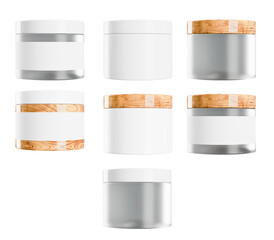 3d rendering set of bottles for lotion, cream or serum cosmetic. Mockup empty containers of self care products 