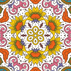 Abstract Pattern Floral Blue Pink Orange Green 568