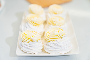 cream decorates to Anna Pavlova cakes. delicious desserts