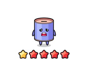 the illustration of customer bad rating, cylinder piggy bank cute character with 1 star