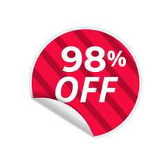 Up To 98% Off Special Offer sale sticker on white background, red sticker, vector illustration