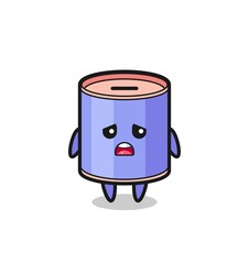 disappointed expression of the cylinder piggy bank cartoon