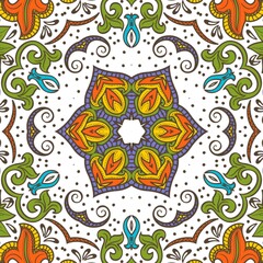 Abstract Pattern Floral Blue Pink Orange Green 506