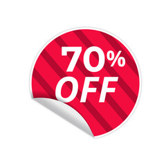 Up To 70% Off Special Offer sale sticker on white background, red sticker, vector illustration