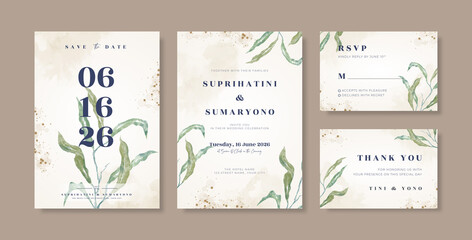 Fototapeta na wymiar Beautiful eucalyptus watercolor wedding invitation template